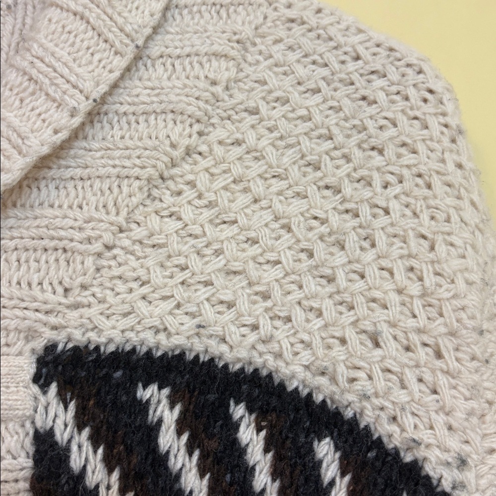 Vince | Cream Black Chunky Knit Shawl Fisherman Grandpa Wool Blend Cardigan L - Picture 11 of 17